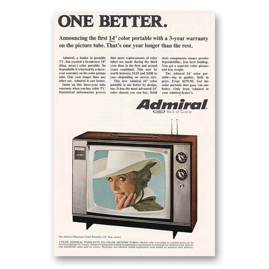 1968 Admiral Television One Better Color Portable Vintage Magazine Print Ad