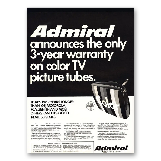 1968 Admiral Television Picture Tubes Vintage Magazine Print Ad