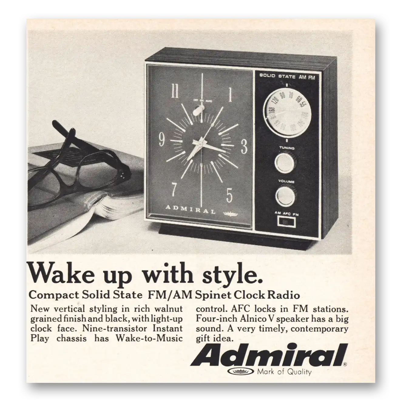 1968 Admiral Radio Wake Up With Style Vintage Magazine Print Ad