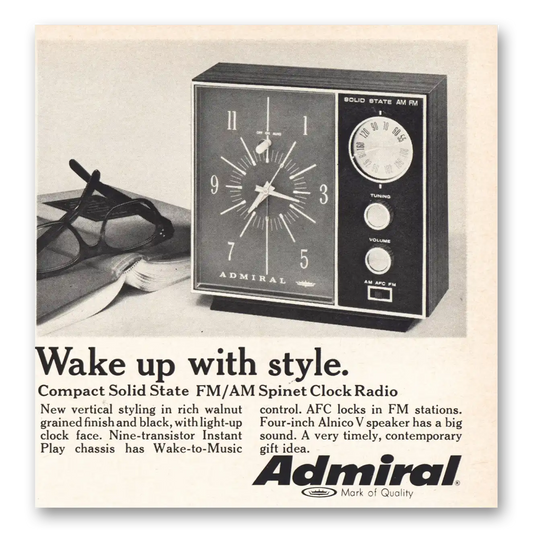 1968 Admiral Radio Wake Up With Style Vintage Magazine Print Ad