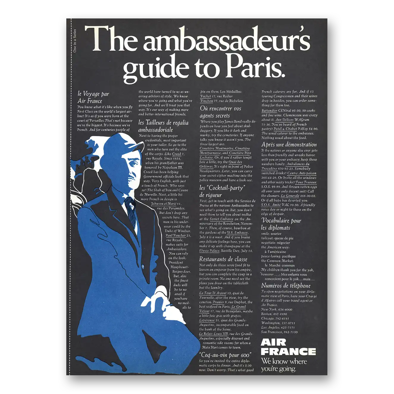 1968 Air France Ambassadeurs Guide to Paris Vintage Magazine Print Ad