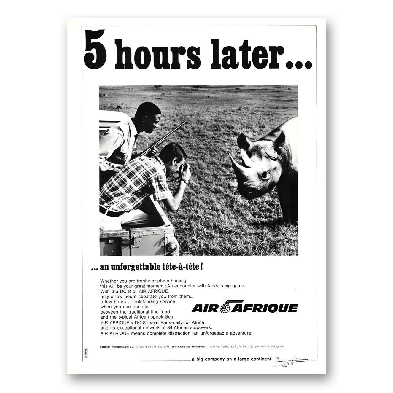 1968 Air Afrique Hours Later Unforgettable Tete a Tete Vintage Magazine Print Ad