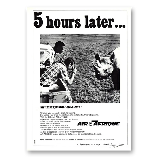 1968 Air Afrique Hours Later Unforgettable Tete a Tete Vintage Magazine Print Ad