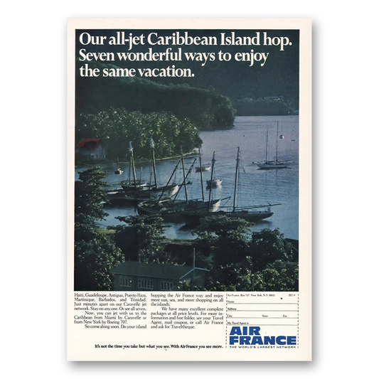 1968 Air France All Jet Caribbean Island Hop Vintage Magazine Print Ad