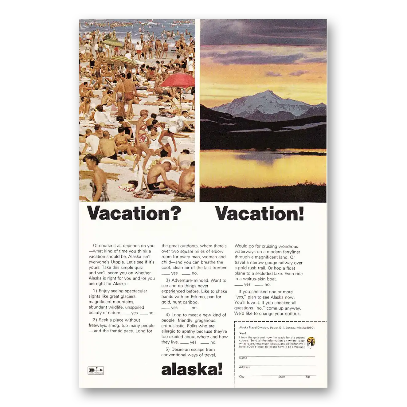 1968 Alaska Vacation Alaska Isn't Everyones Utopia Vintage Magazine Print Ad