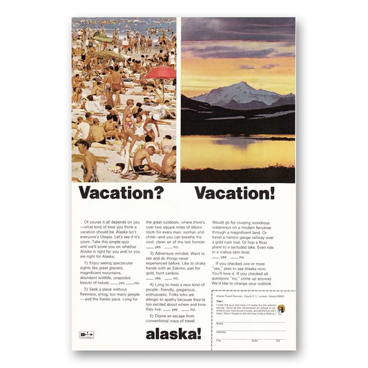 1968 Alaska Vacation Alaska Isn't Everyones Utopia Vintage Magazine Print Ad