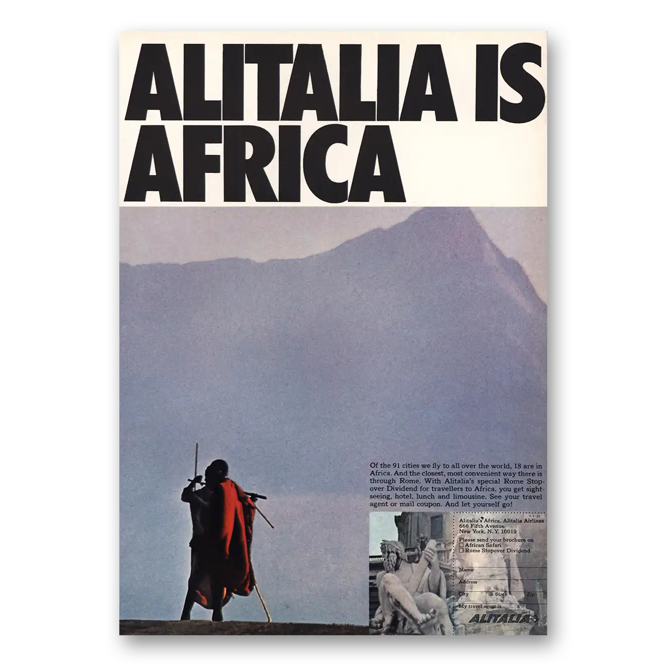 1968 Alitalia Airlines Alitalia Is Africa Vintage Magazine Print Ad