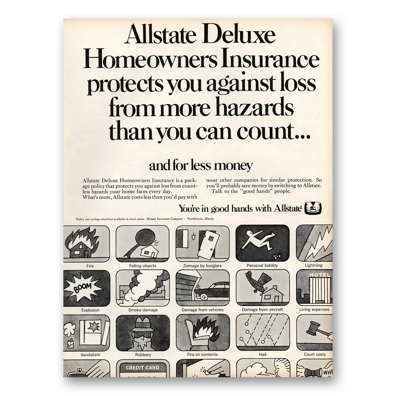 1968 Allstate Insurance Deluxe Homeowners Protects You Against Loss Vintage Magazine Print Ad