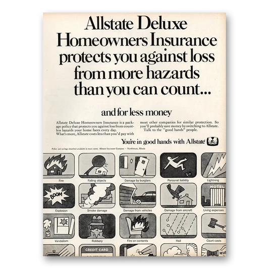 1968 Allstate Insurance Deluxe Homeowners Protects You Against Loss Vintage Magazine Print Ad