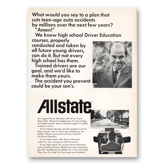 1968 Allstate Insurance Driver Education Courses Vintage Magazine Print Ad