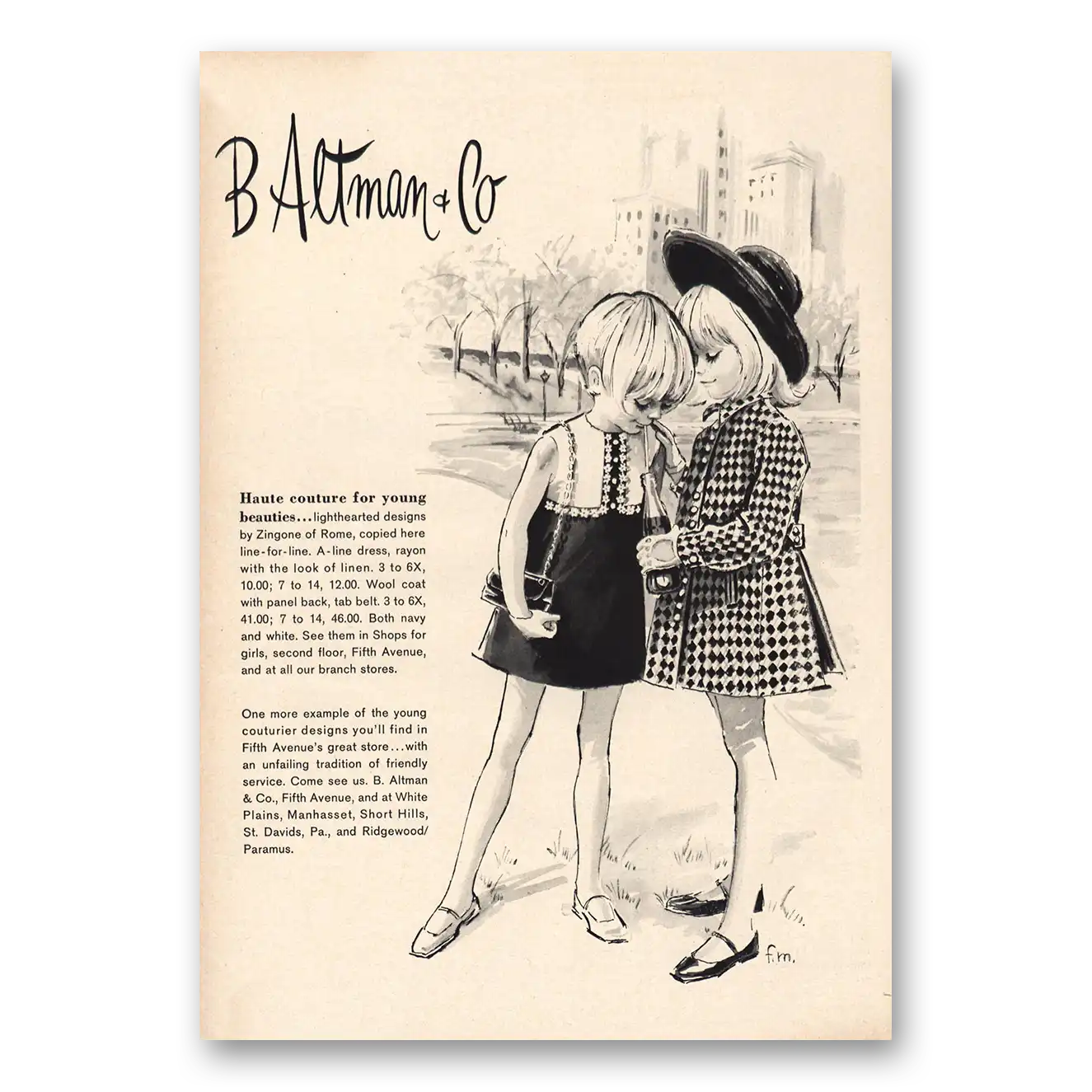 1968 B Altman Haute Couture Young Beauties Vintage Magazine Print Ad