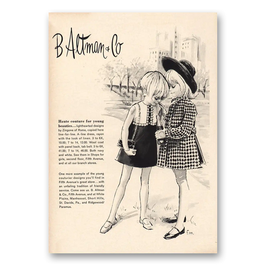 1968 B Altman Haute Couture Young Beauties Vintage Magazine Print Ad