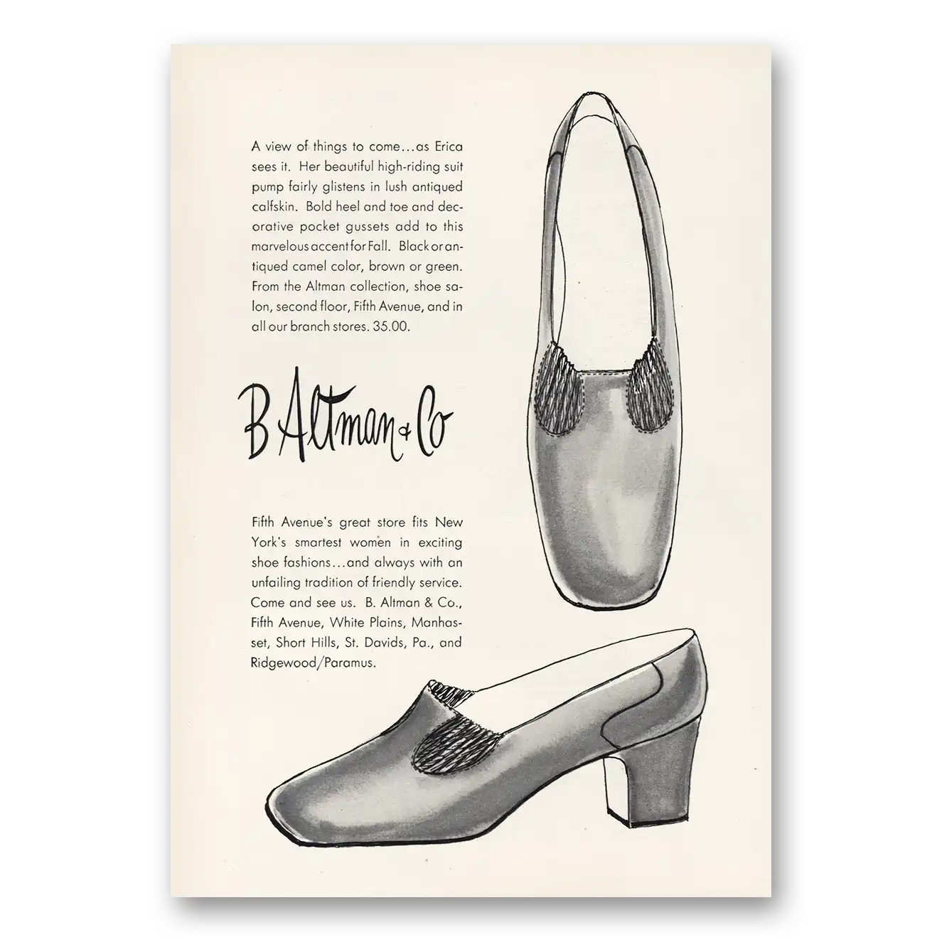 1968 B Altman High Riding Suit Pump Vintage Magazine Print Ad