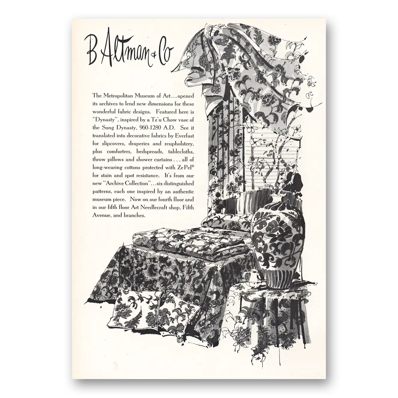 1968 B Altman Metropolitan Museum Art Fabric Vintage Magazine Print Ad