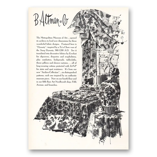 1968 B Altman Metropolitan Museum Art Fabric Vintage Magazine Print Ad