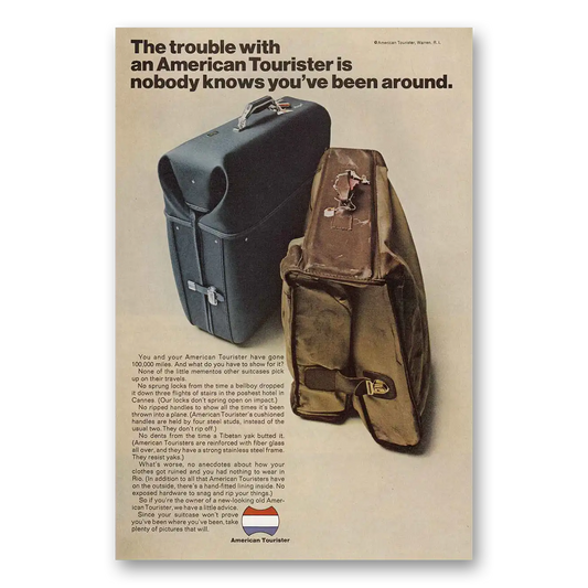 1968 American Tourister Luggage Nobody Knows You've Been Around Vintage Magazine Print Ad