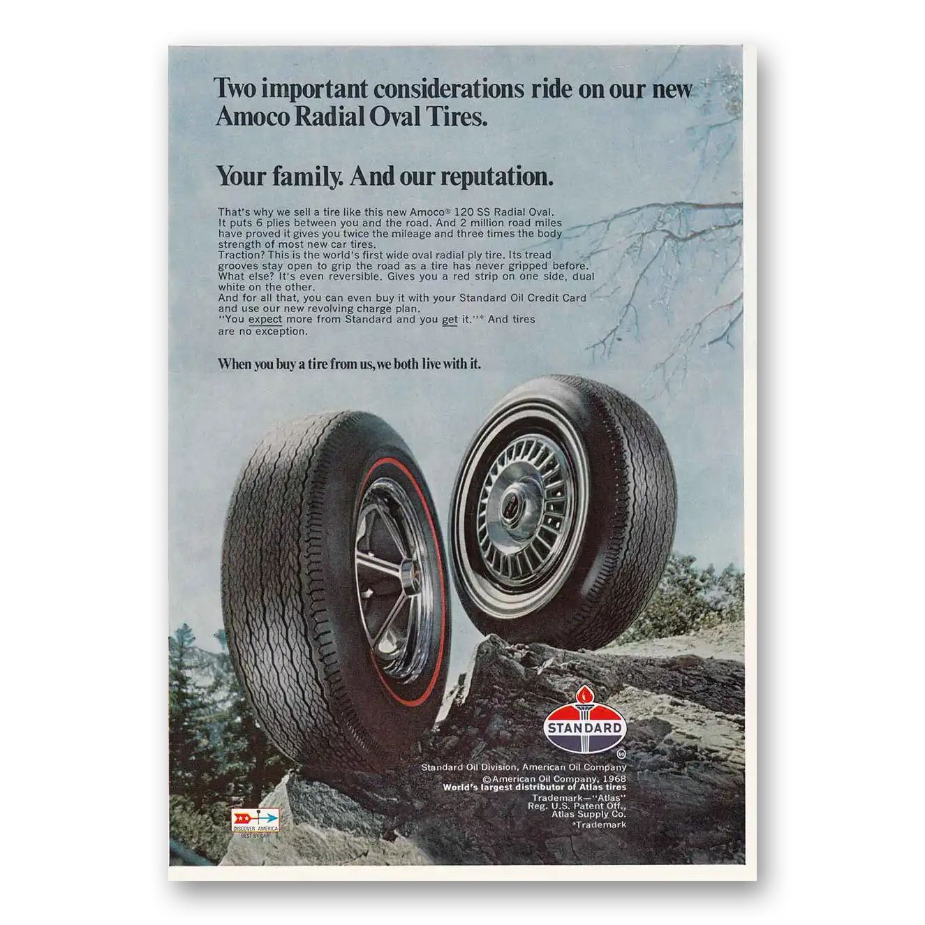 1968 Standard Oil Tires Amoco Radial Oval Tires Your Family and Our Reputation Vintage Magazine Print Ad