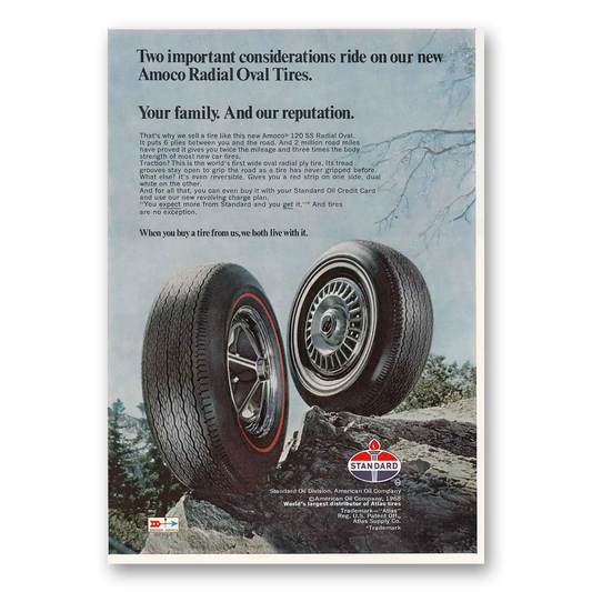 1968 Standard Oil Tires Amoco Radial Oval Tires Your Family and Our Reputation Vintage Magazine Print Ad