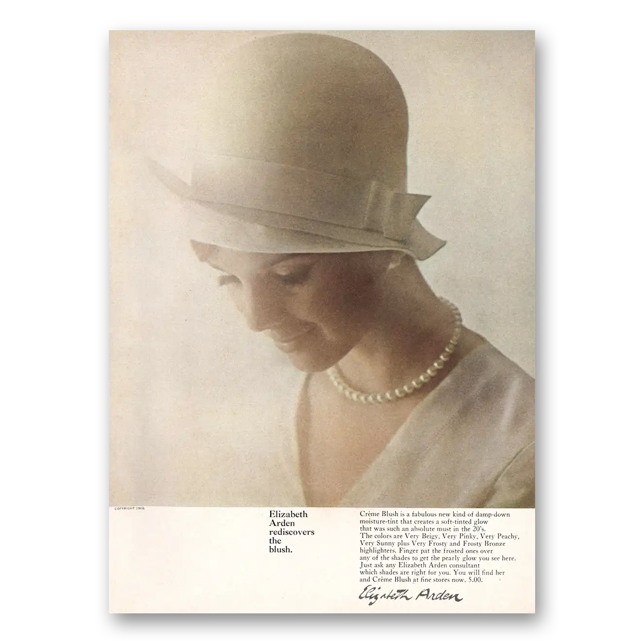 1968 Elizabeth Arden Rediscovers the Blush Vintage Magazine Print Ad