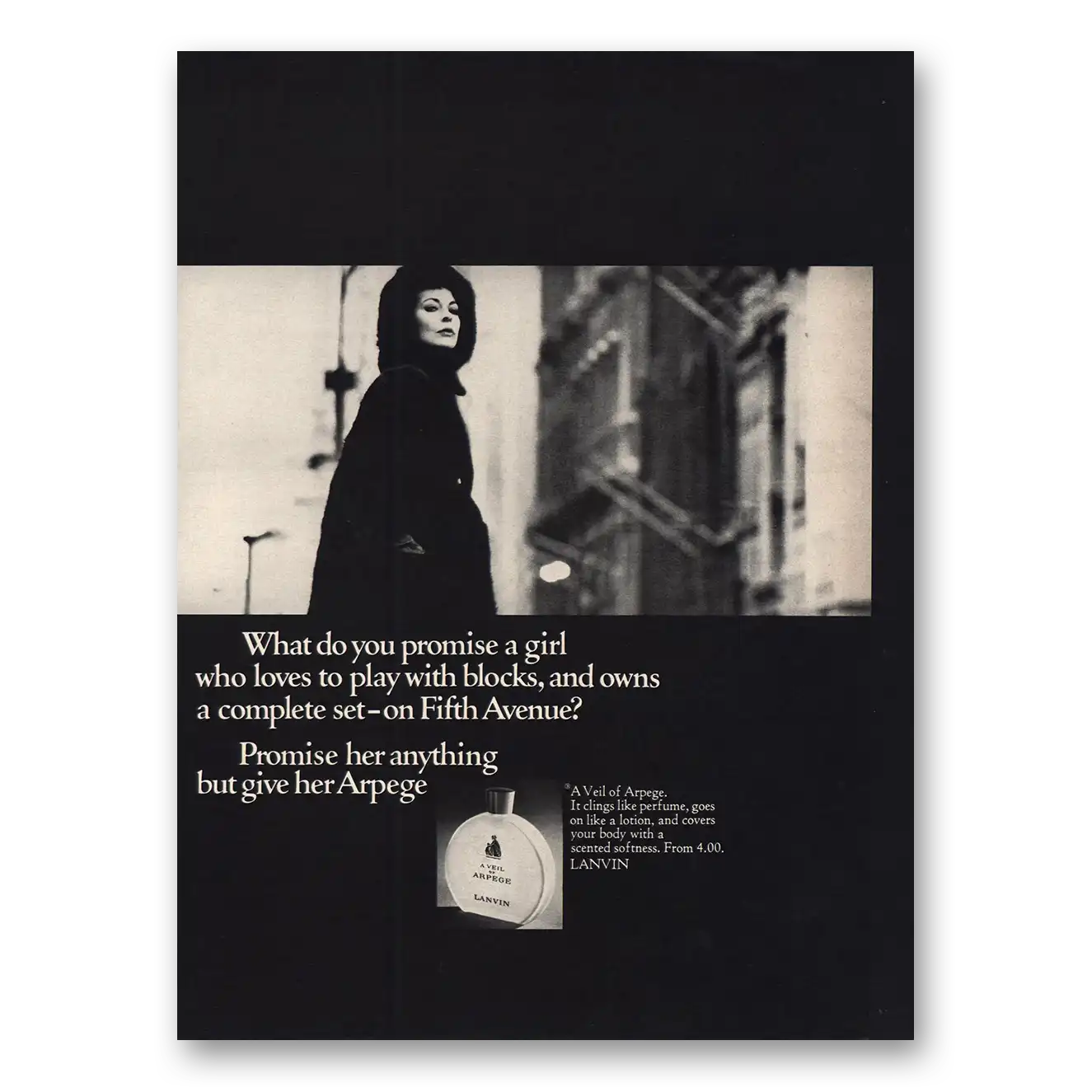 1968 Arpege Girl Who Loves To Play With Blocks Fifth Avenue Vintage Magazine Print Ad