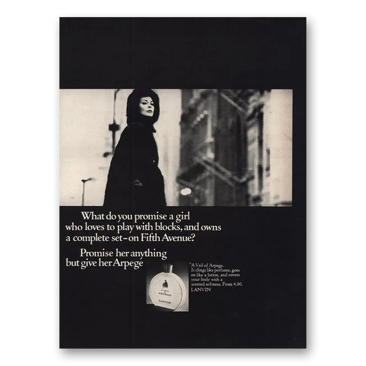 1968 Arpege Girl Who Loves To Play With Blocks Fifth Avenue Vintage Magazine Print Ad