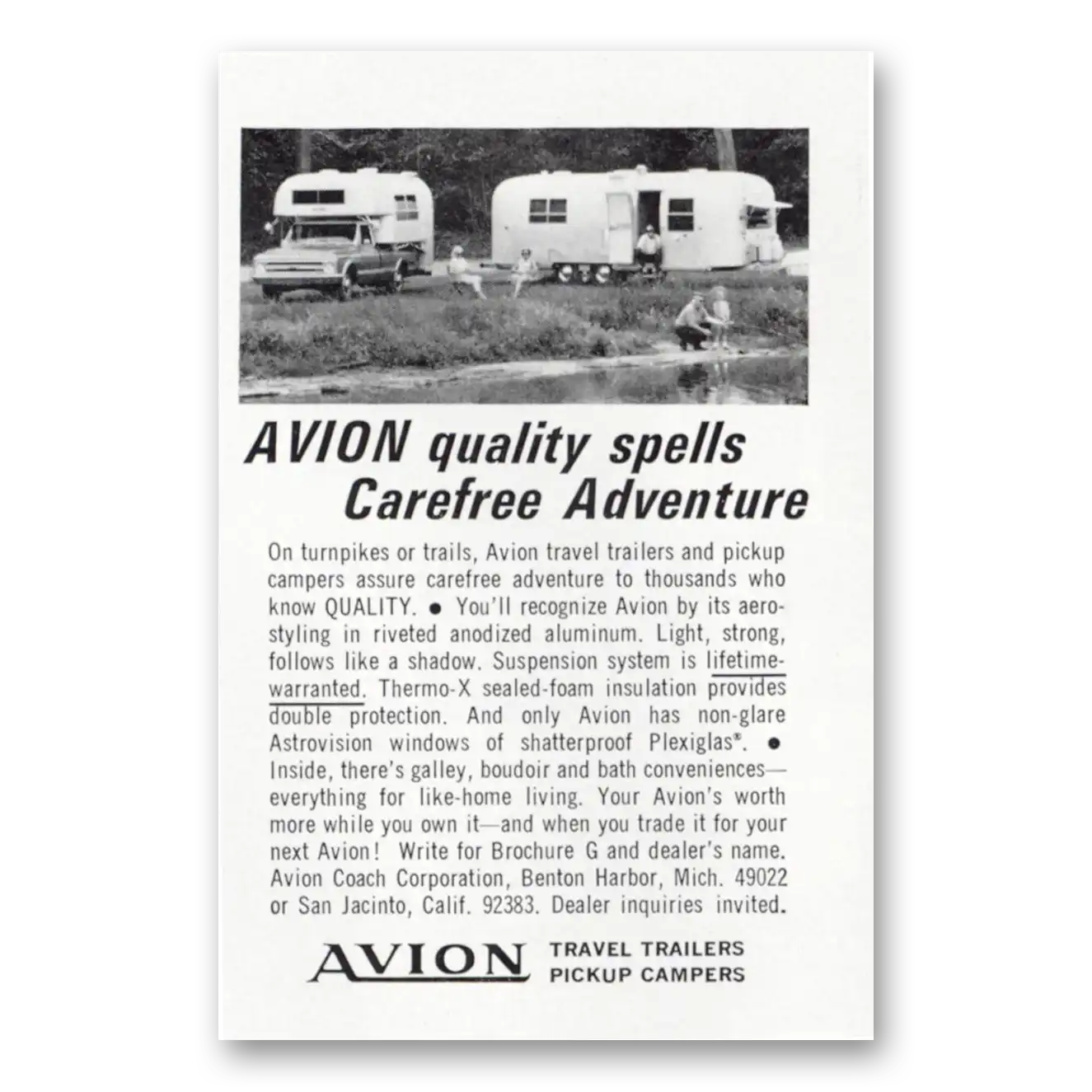 1968 Avion Coach Quality Spells Carefree Adventure Vintage Magazine Print Ad