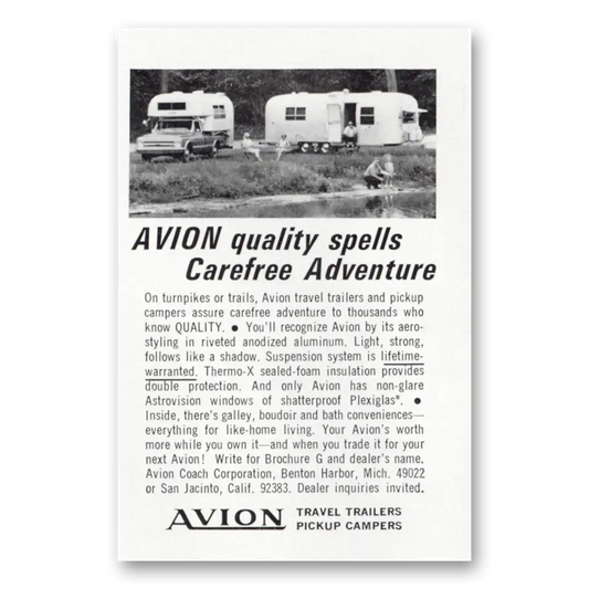 1968 Avion Coach Quality Spells Carefree Adventure Vintage Magazine Print Ad