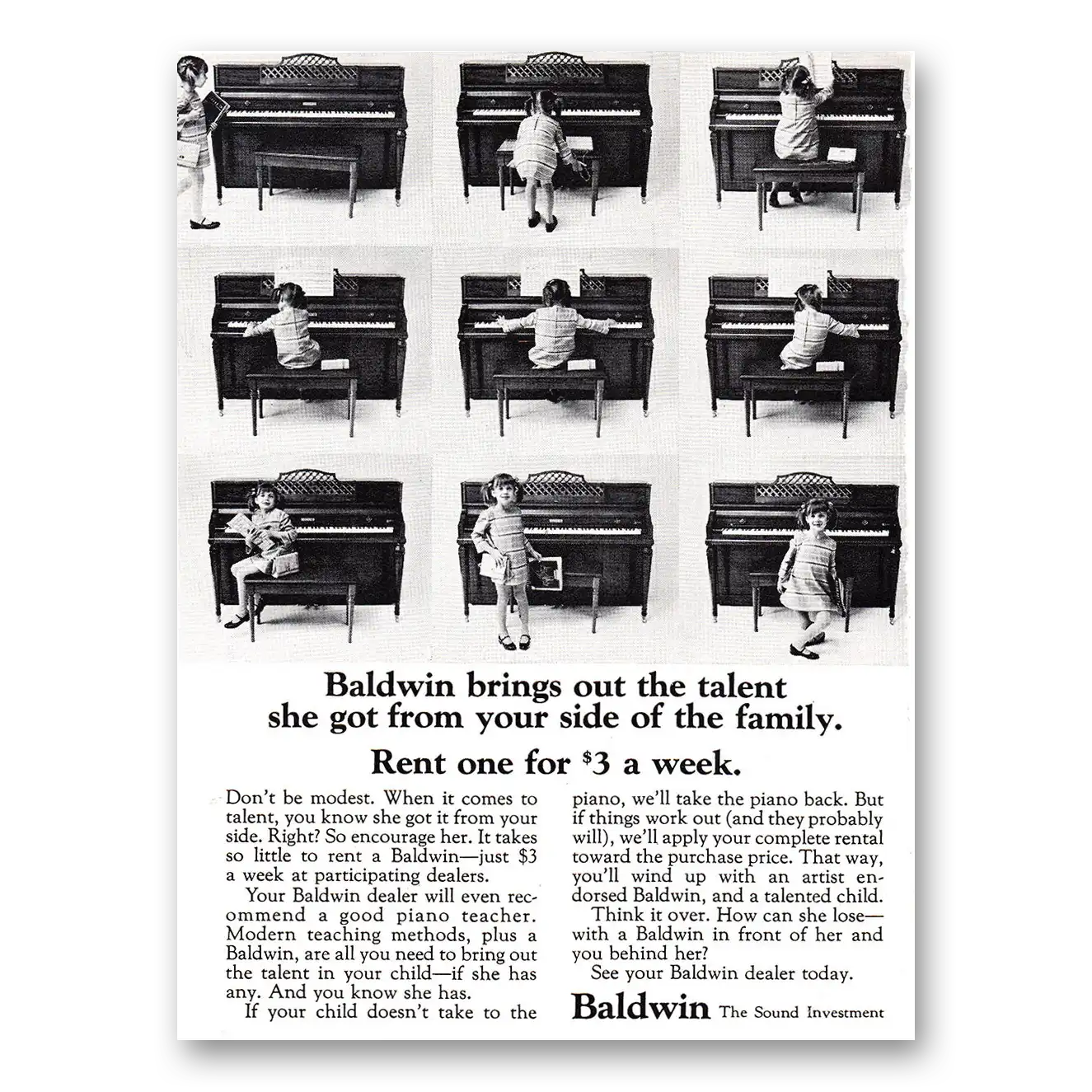 1968 Baldwin Piano Brings Out the Talent Vintage Magazine Print Ad