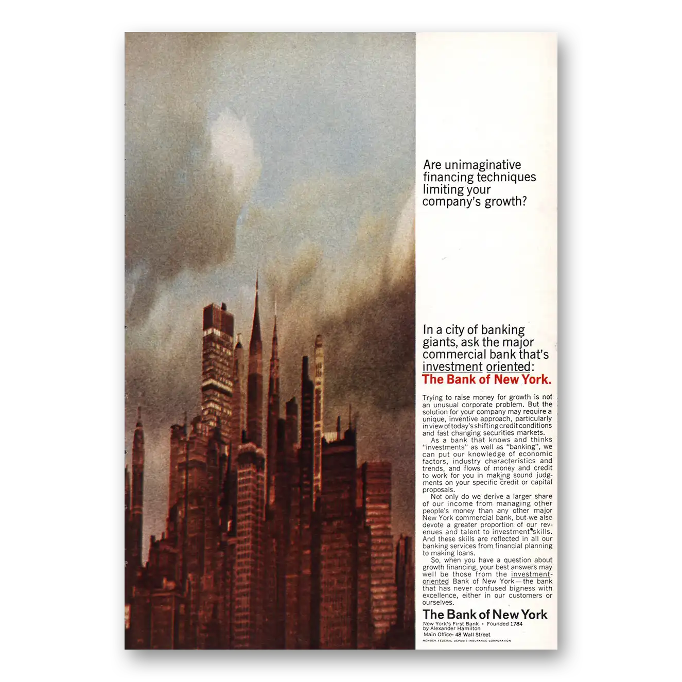 1968 Bank of New York Unimaginative Financing Vintage Magazine Print Ad