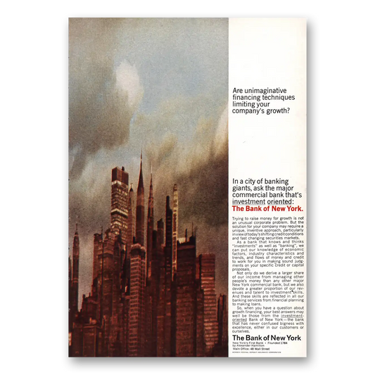 1968 Bank of New York Unimaginative Financing Vintage Magazine Print Ad