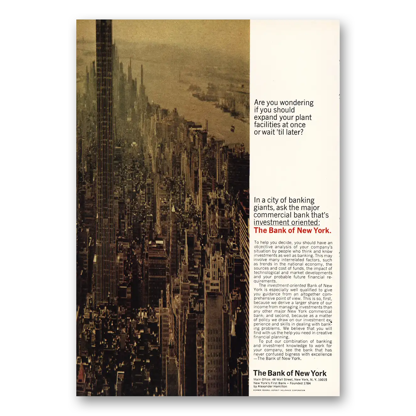 1968 Bank of New York City of Banking Giants Vintage Magazine Print Ad