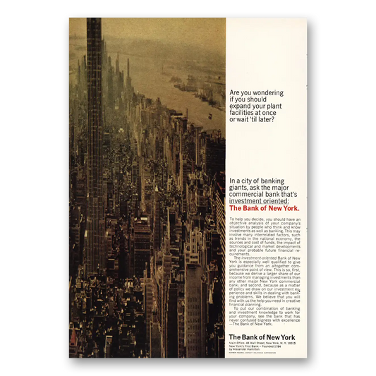 1968 Bank of New York City of Banking Giants Vintage Magazine Print Ad