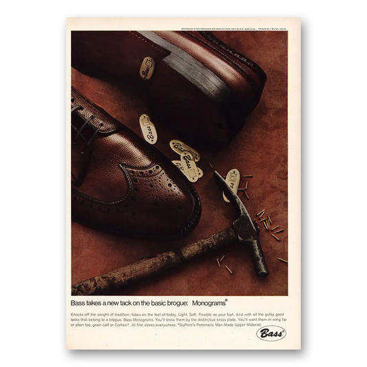 1968 Bass Shoes Basic Brogue Monograms Vintage Magazine Print Ad