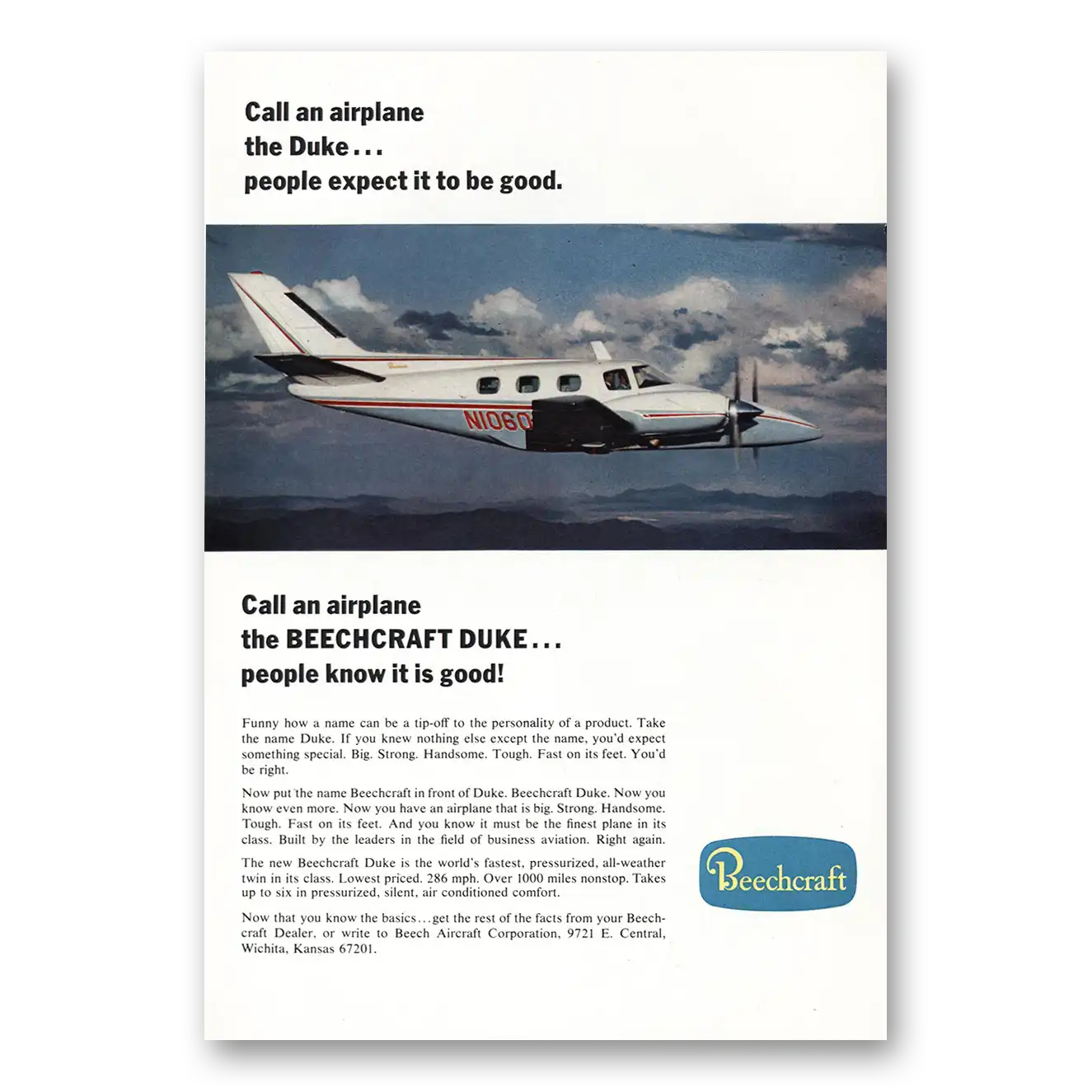 1968 Beechcraft Duke People Expect It To Be Good Vintage Magazine Print Ad