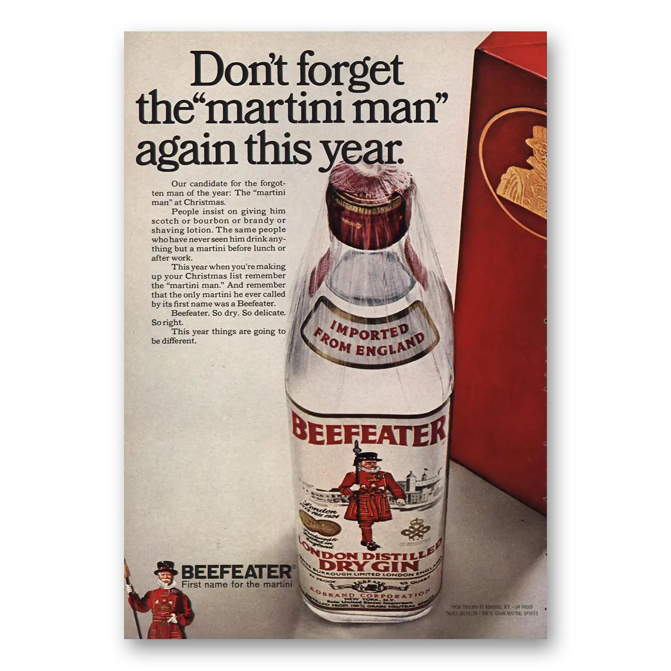 1968 Beefeater Don’t Forget the Martini Man Vintage Magazine Print Ad