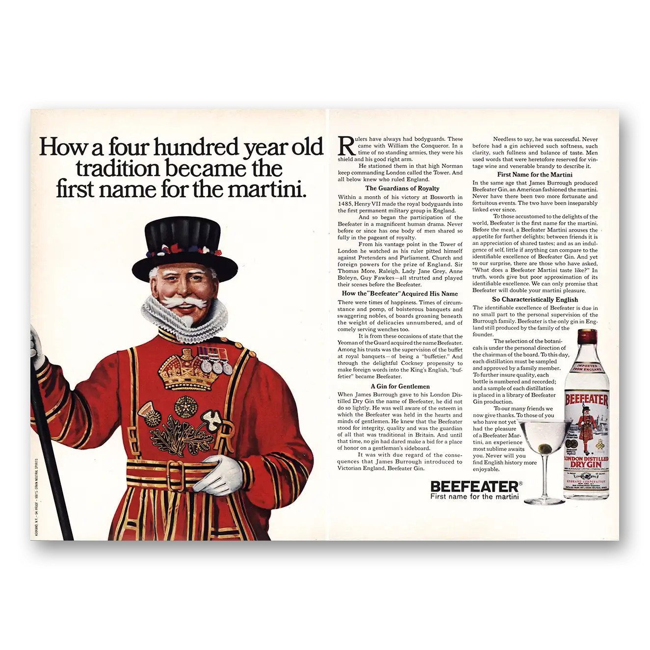 1968 Beefeater Four Hundred Year Old Tradition Vintage Magazine Print Ad