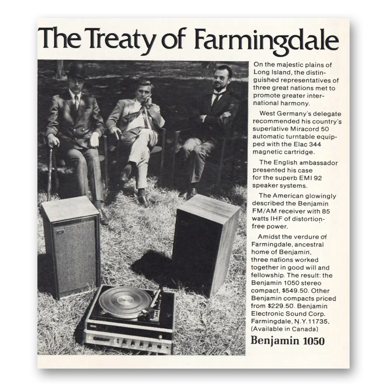 1968 Benjamin Electronic Sound The Treaty of Farmingdale Vintage Magazine Print Ad