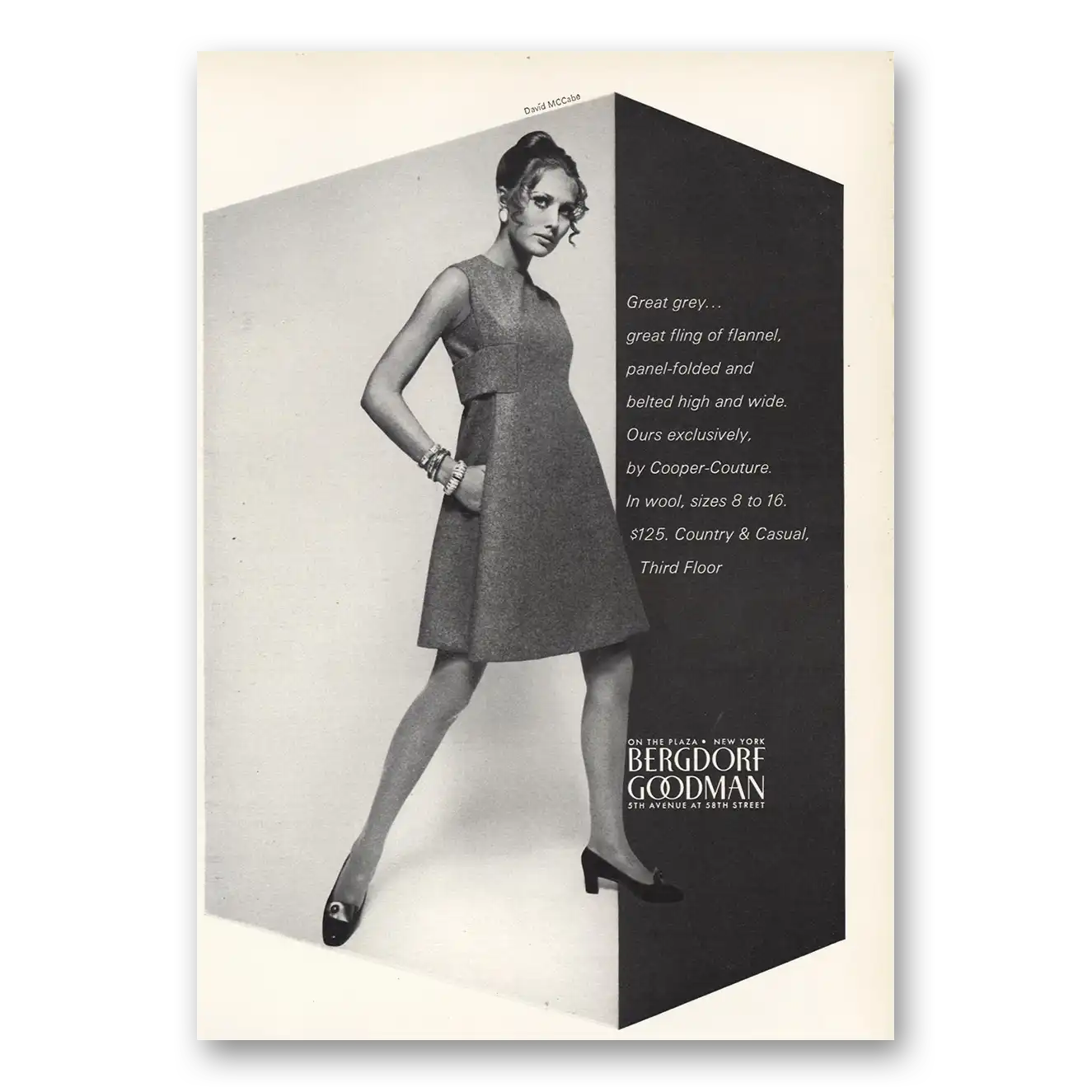 1968 Bergdorf Goodman Great Grey Cooper Couture Vintage Magazine Print Ad