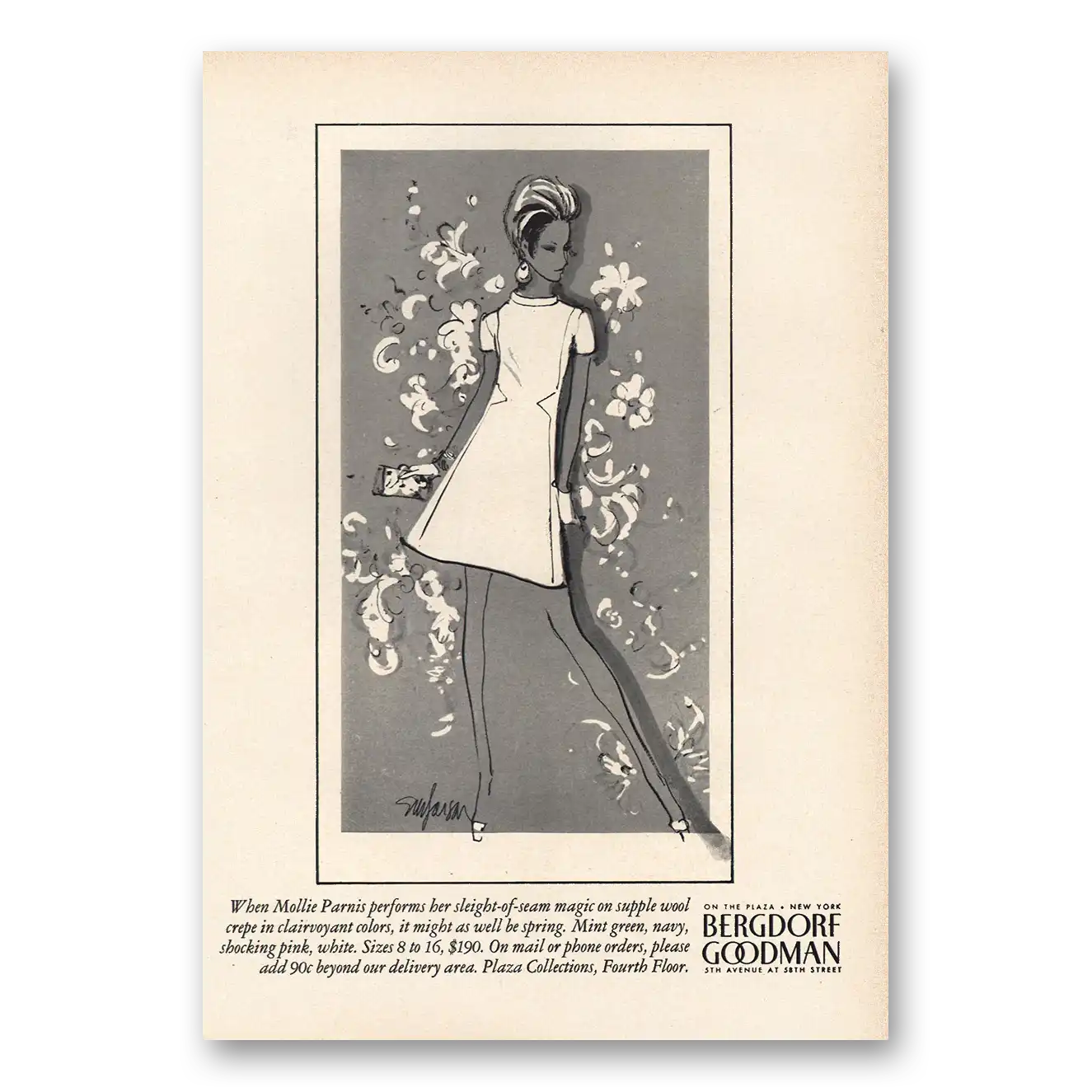 1968 Bergdorf Goodman Mollie Parnis Vintage Magazine Print Ad