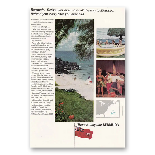 1968 Bermuda Blue Water all the Way to Morocco Vintage Magazine Print Ad