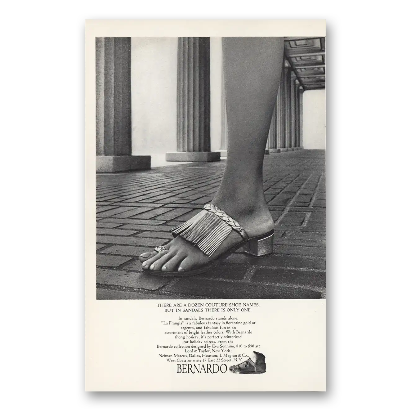 1968 Bernardo Dozen Couture Shoe Names Vintage Magazine Print Ad