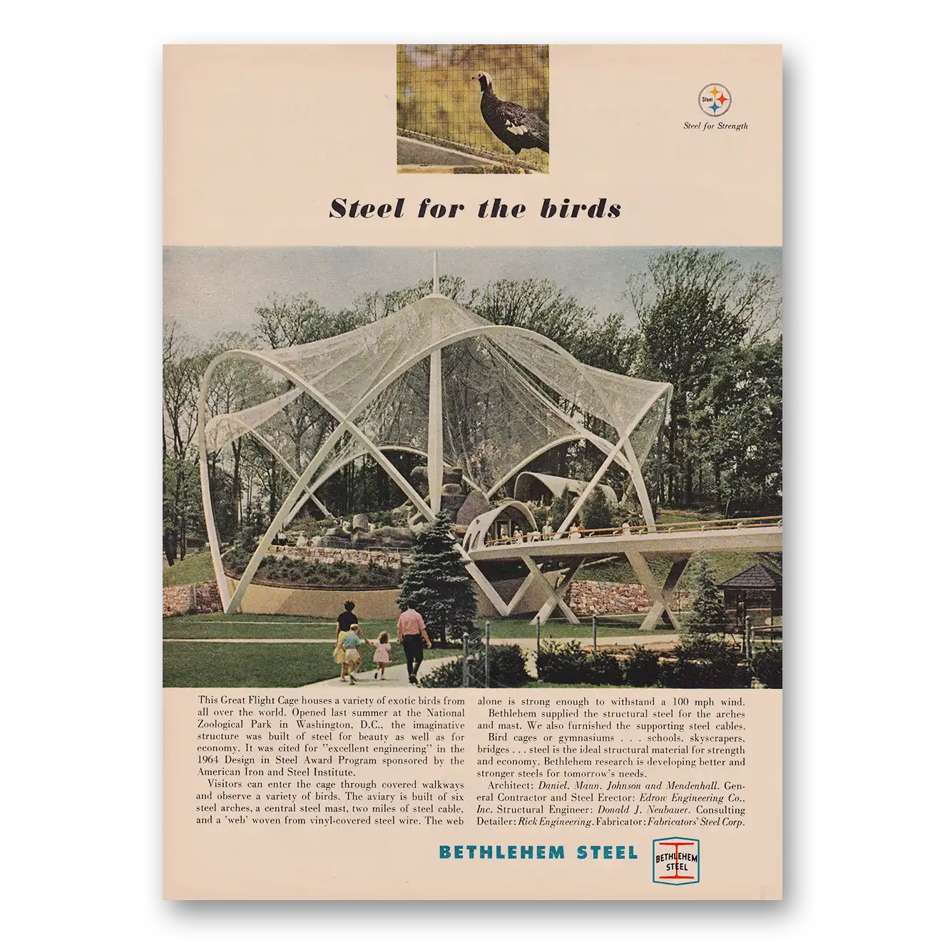 1968 Bethlehem Steel Steel for the Birds Great Flight Cage Vintage Magazine Print Ad