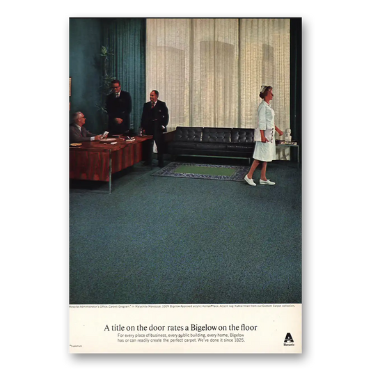 1968 Bigelow Carpet Hospital Administrators Office Vintage Magazine Print Ad