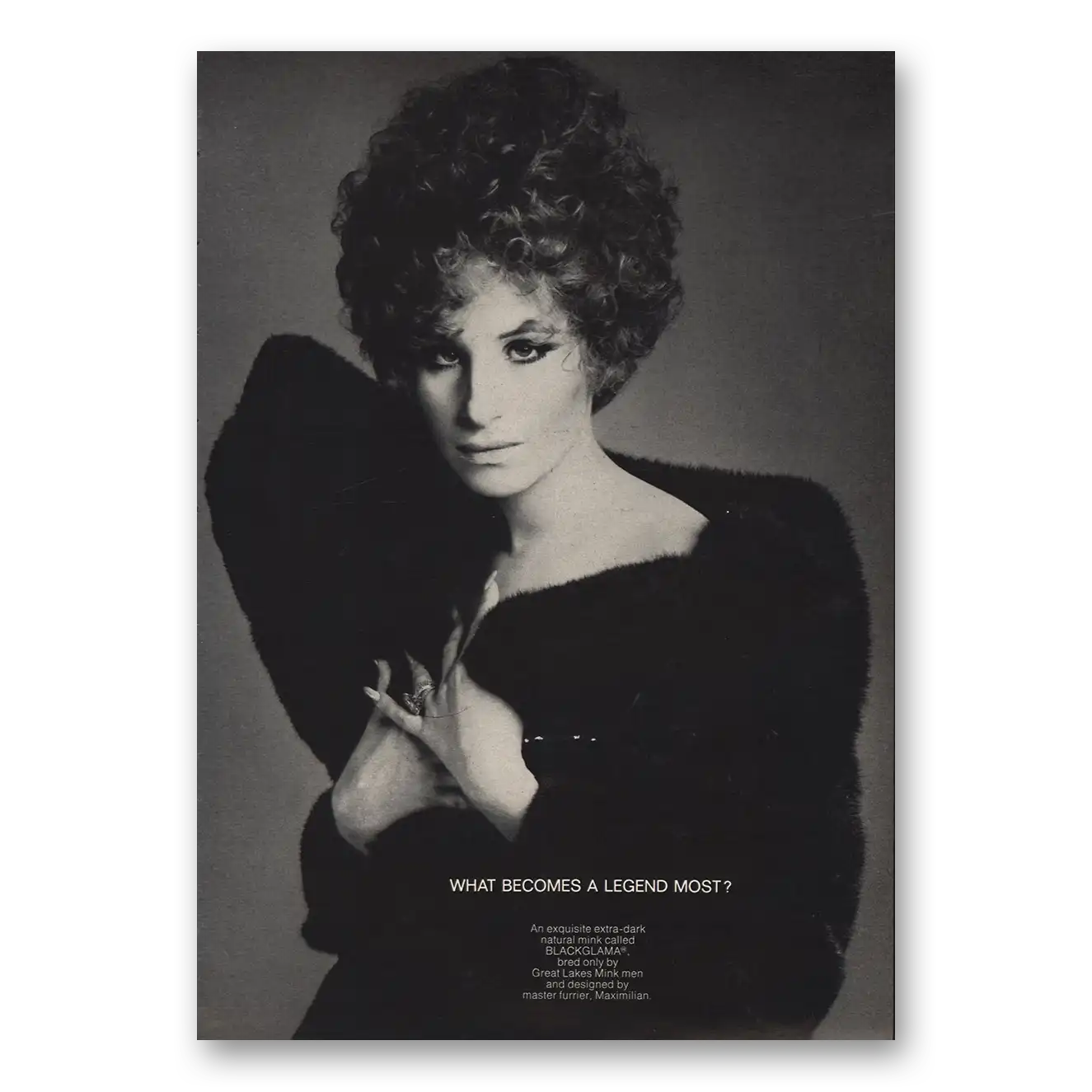 1968 Blackglama Barbra Streisand Vintage Magazine Print Ad