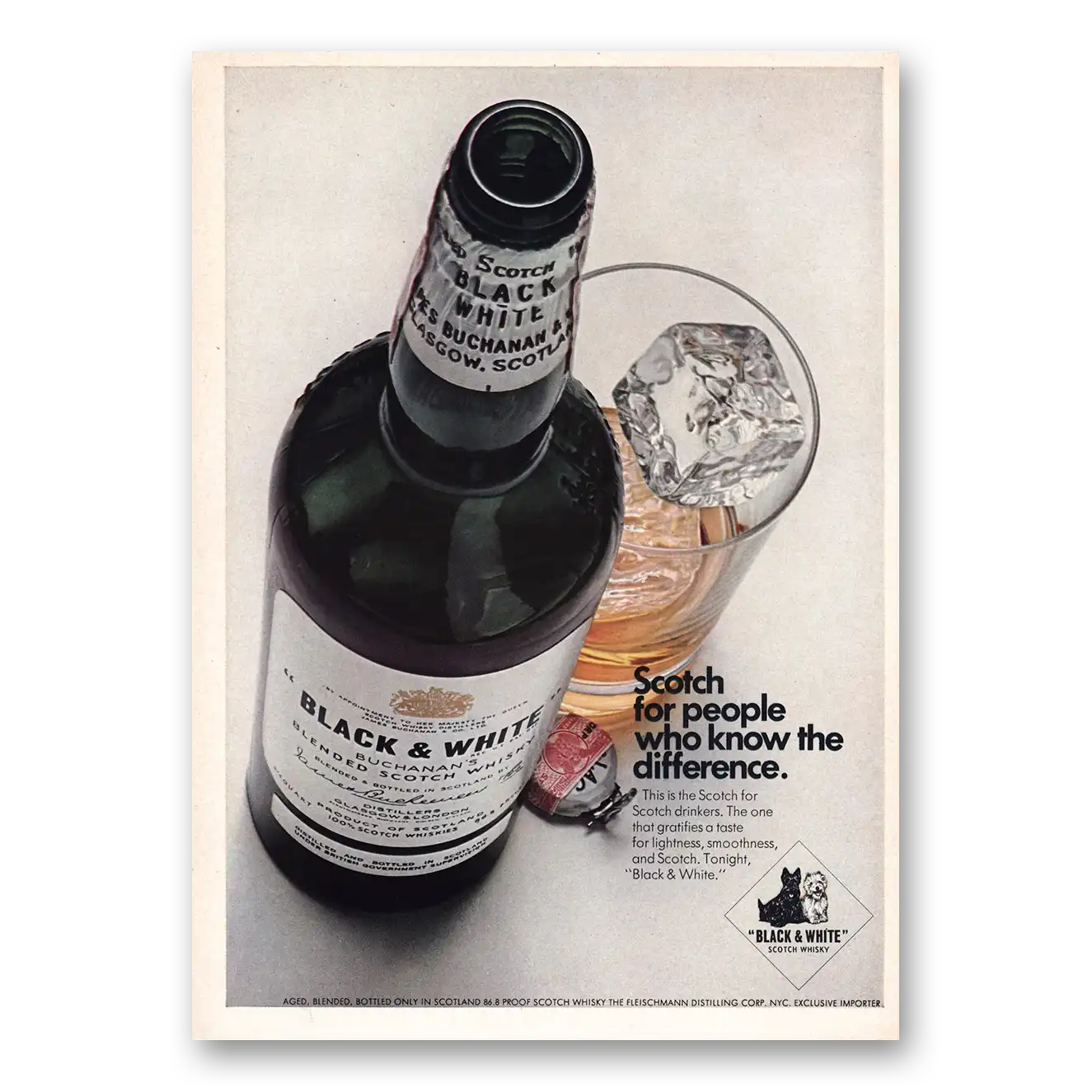 1968 Black and White Scotch People Who Know the Difference Vintage Magazine Print Ad