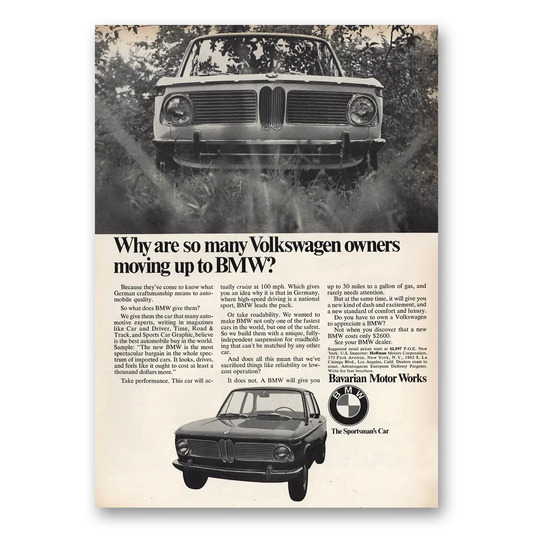 1968 BMW Owners Moving Up To BMW Vintage Magazine Print Ad