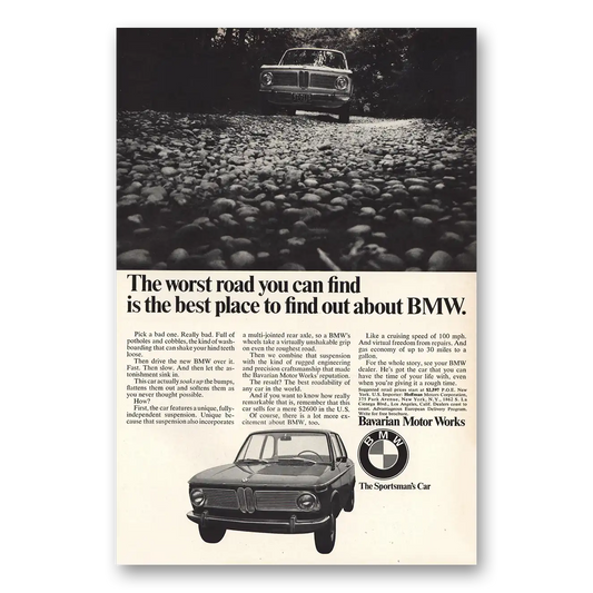 1968 BMW Worst Road You Can Find Vintage Magazine Print Ad