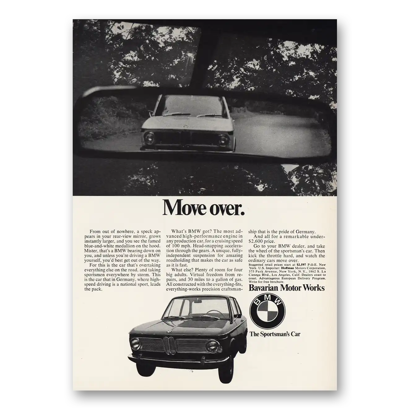 1968 BMW Move Over Vintage Magazine Print Ad