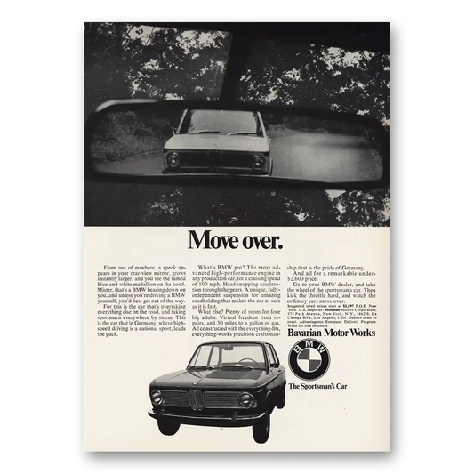 1968 BMW Move Over Vintage Magazine Print Ad