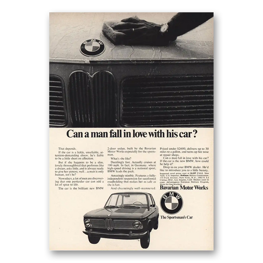 1968 BMW Can Man Fall In Love With His Car Vintage Magazine Print Ad